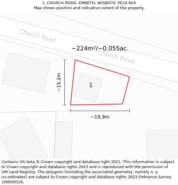 1, CHURCH ROAD, EMNETH, WISBECH, PE14 8AA: Plot and title map