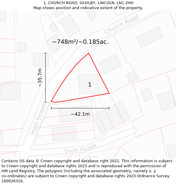 1, CHURCH ROAD, SAXILBY, LINCOLN, LN1 2HH: Plot and title map