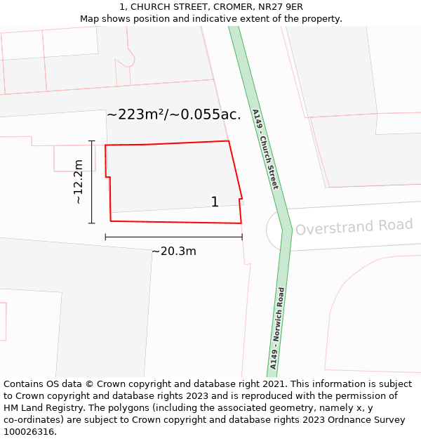 1, CHURCH STREET, CROMER, NR27 9ER: Plot and title map