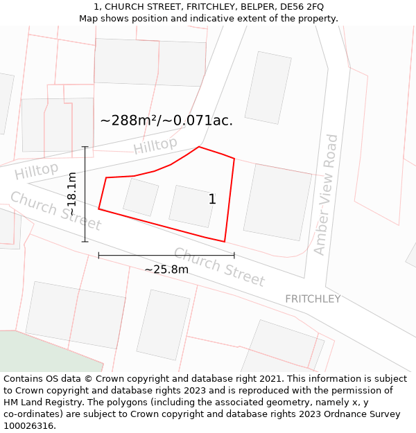 1, CHURCH STREET, FRITCHLEY, BELPER, DE56 2FQ: Plot and title map