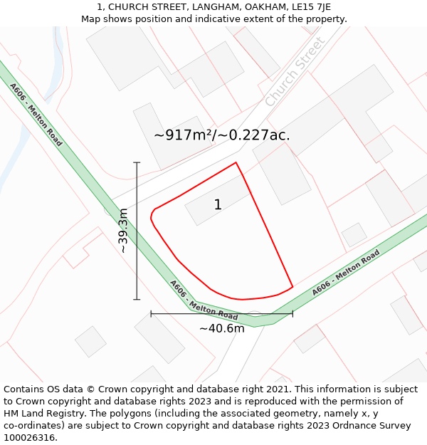 1, CHURCH STREET, LANGHAM, OAKHAM, LE15 7JE: Plot and title map