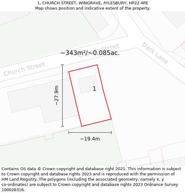 1, CHURCH STREET, WINGRAVE, AYLESBURY, HP22 4PE: Plot and title map