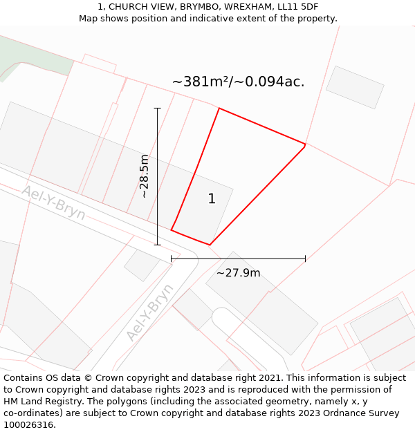 1, CHURCH VIEW, BRYMBO, WREXHAM, LL11 5DF: Plot and title map