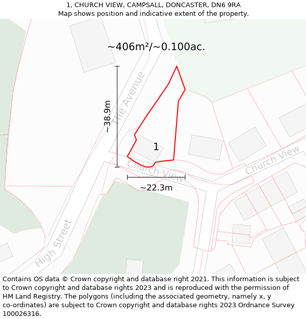 1, CHURCH VIEW, CAMPSALL, DONCASTER, DN6 9RA: Plot and title map