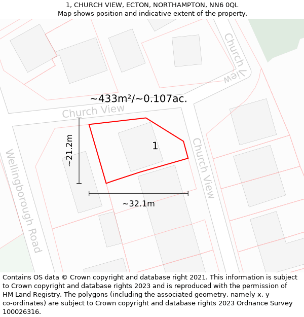 1, CHURCH VIEW, ECTON, NORTHAMPTON, NN6 0QL: Plot and title map