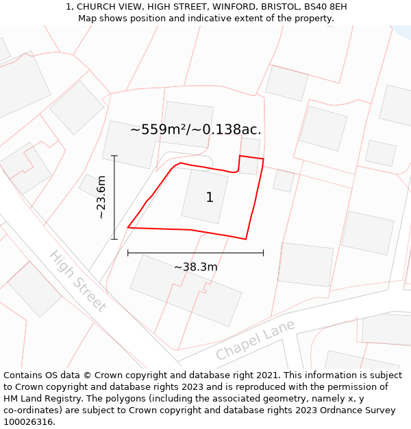 1, CHURCH VIEW, HIGH STREET, WINFORD, BRISTOL, BS40 8EH: Plot and title map