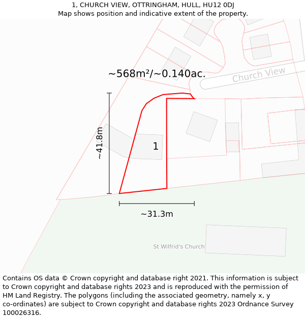 1, CHURCH VIEW, OTTRINGHAM, HULL, HU12 0DJ: Plot and title map