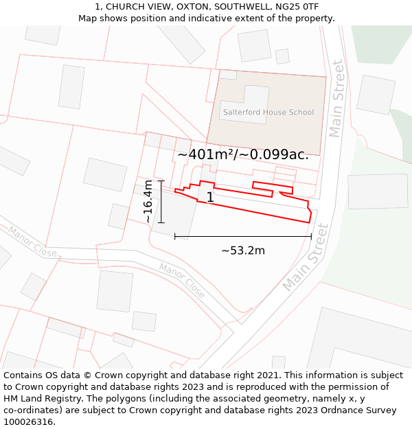 1, CHURCH VIEW, OXTON, SOUTHWELL, NG25 0TF: Plot and title map