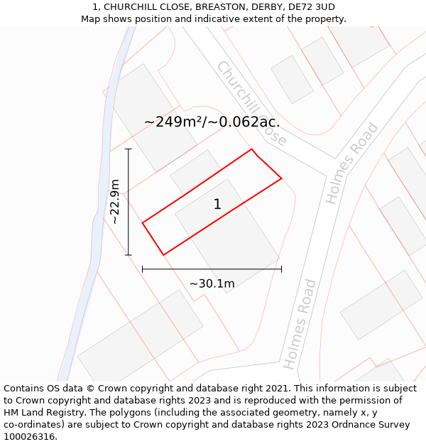 1, CHURCHILL CLOSE, BREASTON, DERBY, DE72 3UD: Plot and title map