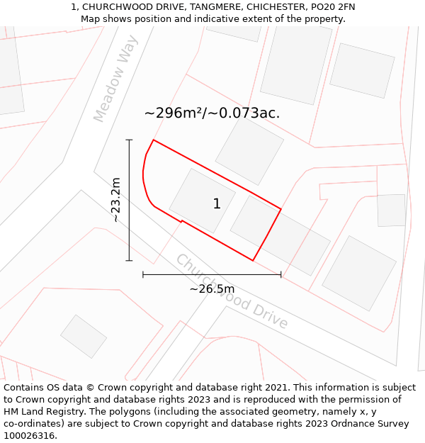 1, CHURCHWOOD DRIVE, TANGMERE, CHICHESTER, PO20 2FN: Plot and title map