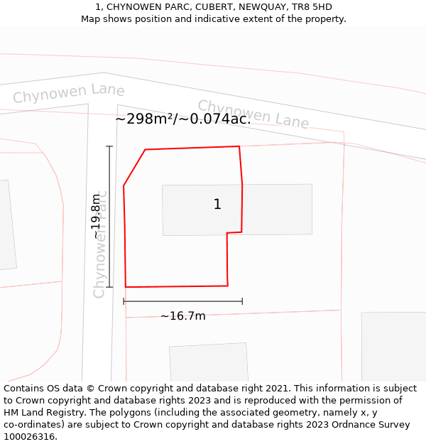 1, CHYNOWEN PARC, CUBERT, NEWQUAY, TR8 5HD: Plot and title map