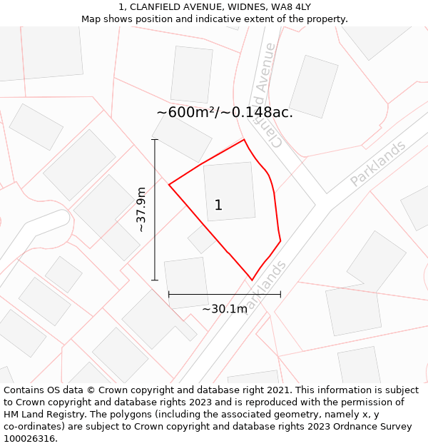 1, CLANFIELD AVENUE, WIDNES, WA8 4LY: Plot and title map