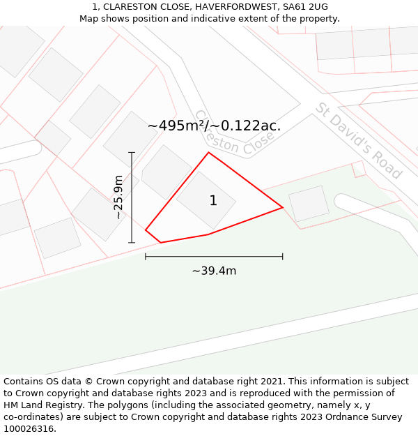 1, CLARESTON CLOSE, HAVERFORDWEST, SA61 2UG: Plot and title map