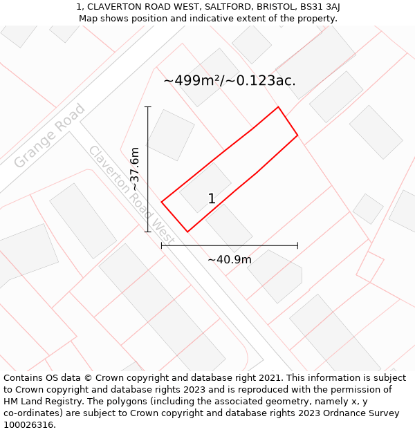1, CLAVERTON ROAD WEST, SALTFORD, BRISTOL, BS31 3AJ: Plot and title map