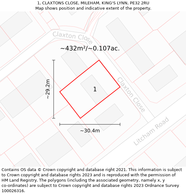1, CLAXTONS CLOSE, MILEHAM, KING'S LYNN, PE32 2RU: Plot and title map