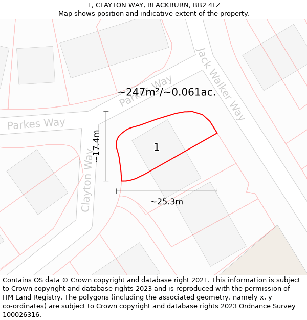 1, CLAYTON WAY, BLACKBURN, BB2 4FZ: Plot and title map