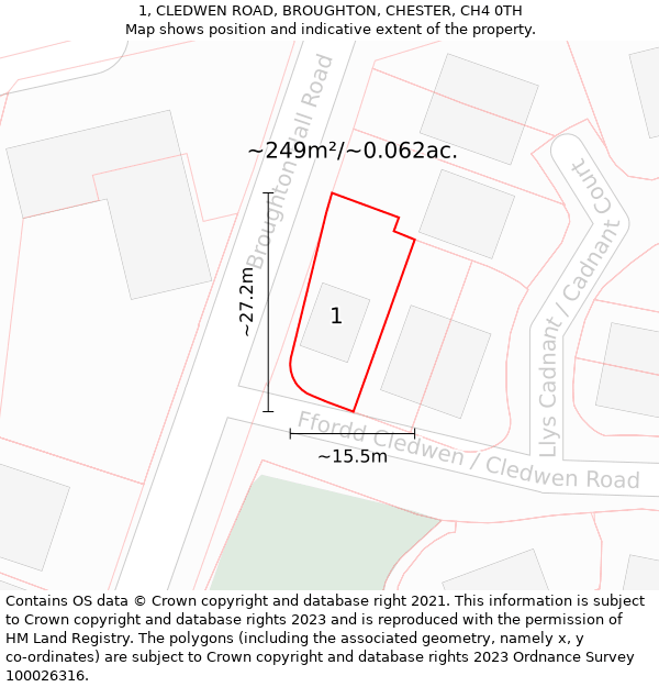 1, CLEDWEN ROAD, BROUGHTON, CHESTER, CH4 0TH: Plot and title map
