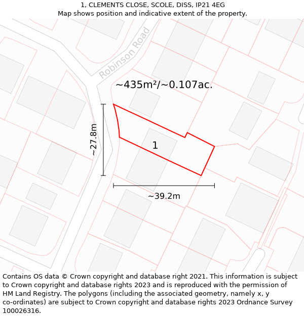 1, CLEMENTS CLOSE, SCOLE, DISS, IP21 4EG: Plot and title map