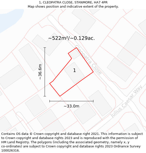 1, CLEOPATRA CLOSE, STANMORE, HA7 4PR: Plot and title map