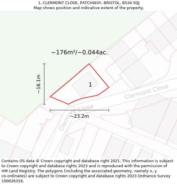 1, CLERMONT CLOSE, PATCHWAY, BRISTOL, BS34 5QJ: Plot and title map