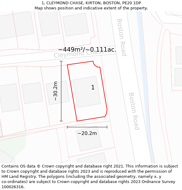 1, CLEYMOND CHASE, KIRTON, BOSTON, PE20 1DP: Plot and title map