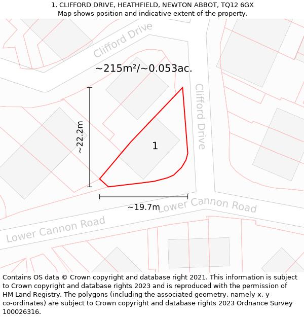 1, CLIFFORD DRIVE, HEATHFIELD, NEWTON ABBOT, TQ12 6GX: Plot and title map