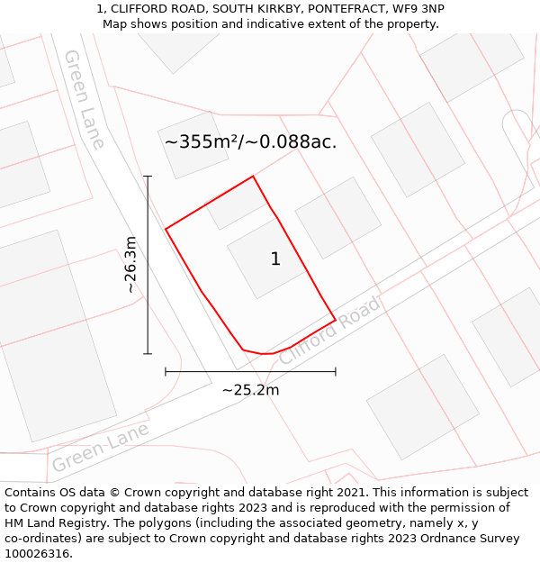 1, CLIFFORD ROAD, SOUTH KIRKBY, PONTEFRACT, WF9 3NP: Plot and title map