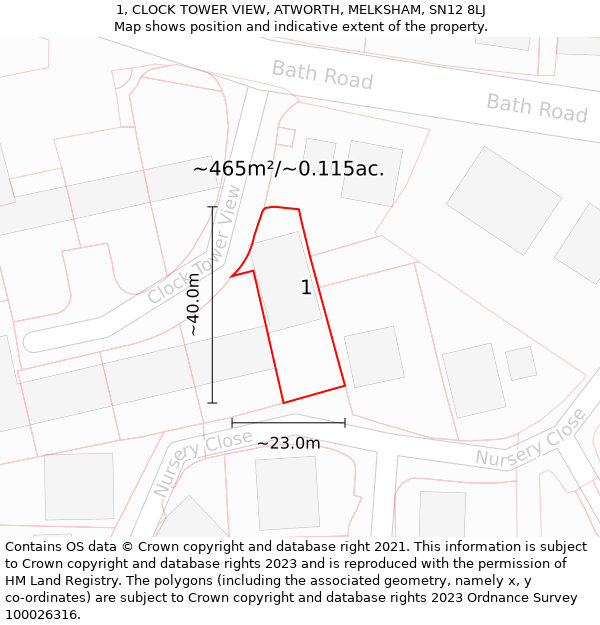 1, CLOCK TOWER VIEW, ATWORTH, MELKSHAM, SN12 8LJ: Plot and title map