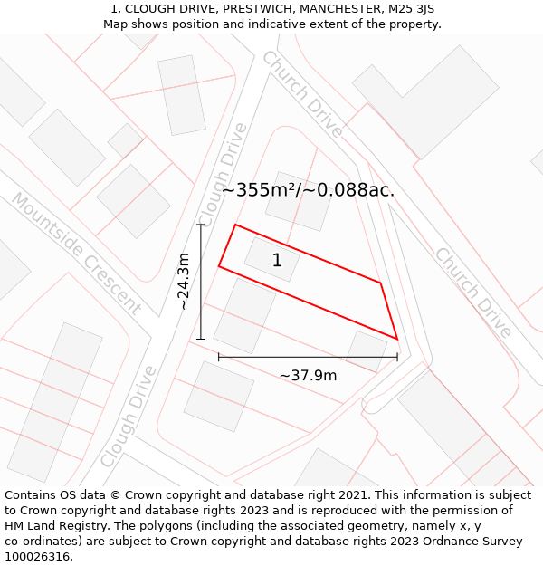 1, CLOUGH DRIVE, PRESTWICH, MANCHESTER, M25 3JS: Plot and title map