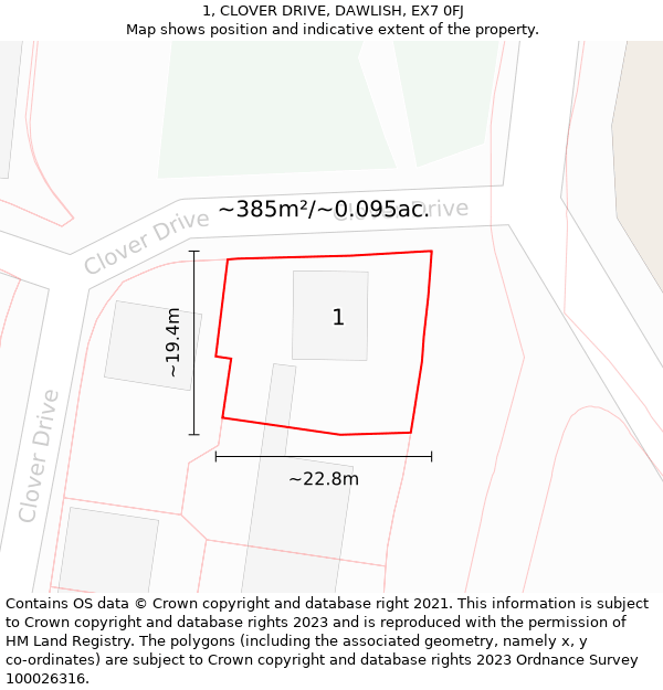 1, CLOVER DRIVE, DAWLISH, EX7 0FJ: Plot and title map