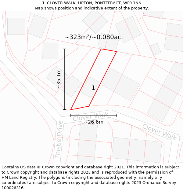 1, CLOVER WALK, UPTON, PONTEFRACT, WF9 1NN: Plot and title map