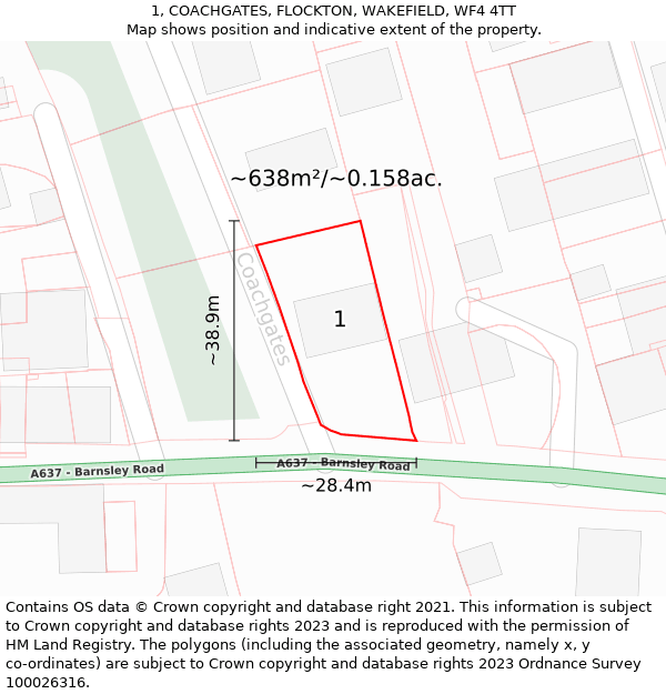 1, COACHGATES, FLOCKTON, WAKEFIELD, WF4 4TT: Plot and title map