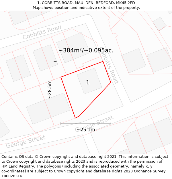 1, COBBITTS ROAD, MAULDEN, BEDFORD, MK45 2ED: Plot and title map