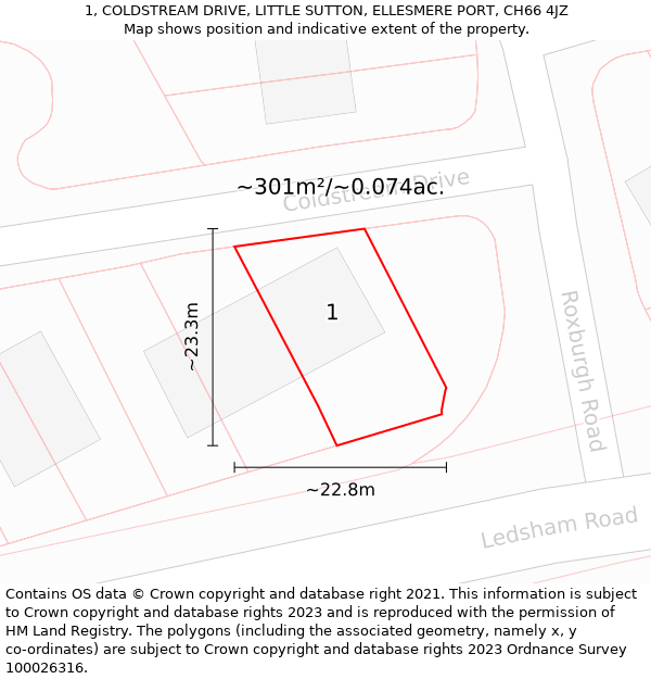 1, COLDSTREAM DRIVE, LITTLE SUTTON, ELLESMERE PORT, CH66 4JZ: Plot and title map