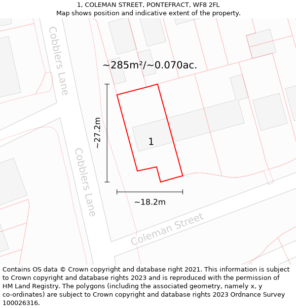 1, COLEMAN STREET, PONTEFRACT, WF8 2FL: Plot and title map