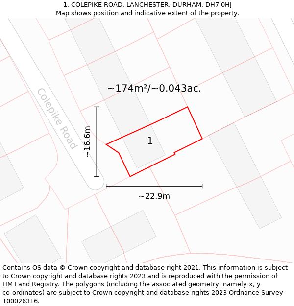 1, COLEPIKE ROAD, LANCHESTER, DURHAM, DH7 0HJ: Plot and title map