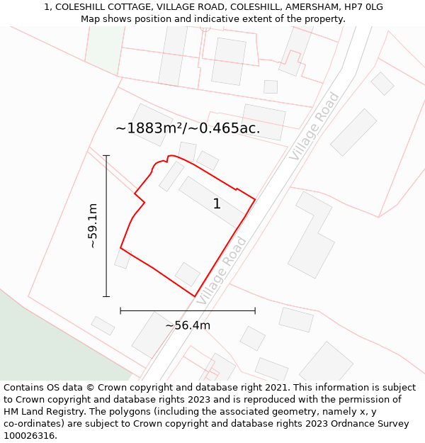 1, COLESHILL COTTAGE, VILLAGE ROAD, COLESHILL, AMERSHAM, HP7 0LG: Plot and title map