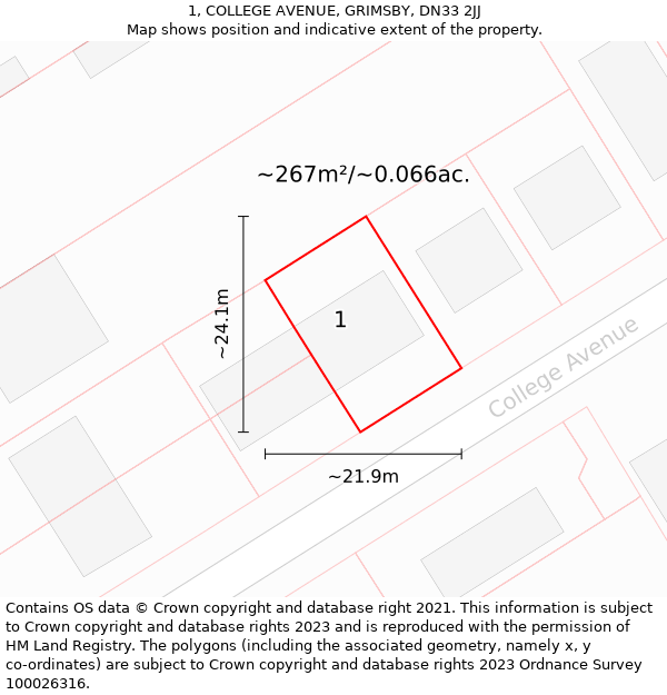 1, COLLEGE AVENUE, GRIMSBY, DN33 2JJ: Plot and title map