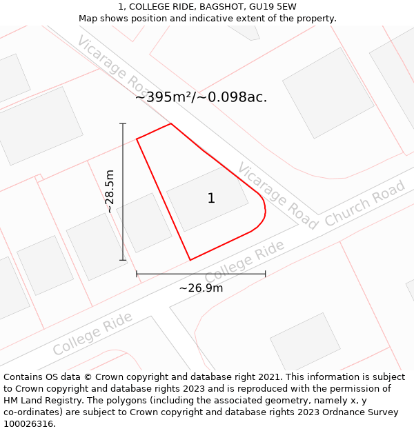 1, COLLEGE RIDE, BAGSHOT, GU19 5EW: Plot and title map