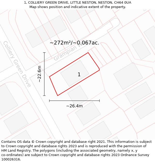 1, COLLIERY GREEN DRIVE, LITTLE NESTON, NESTON, CH64 0UA: Plot and title map