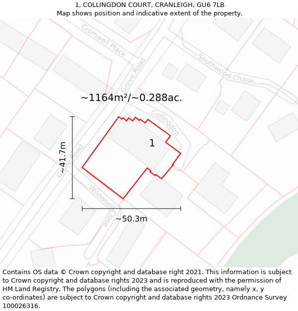 1, COLLINGDON COURT, CRANLEIGH, GU6 7LB: Plot and title map