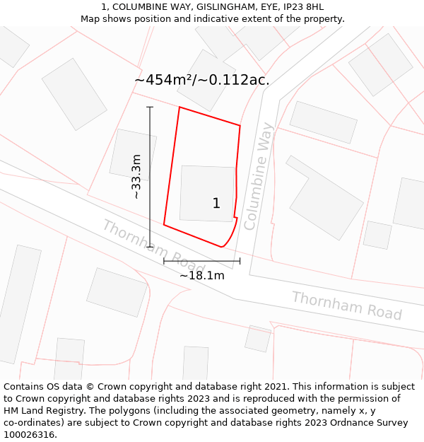 1, COLUMBINE WAY, GISLINGHAM, EYE, IP23 8HL: Plot and title map