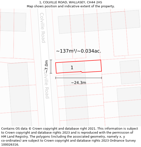 1, COLVILLE ROAD, WALLASEY, CH44 2AS: Plot and title map