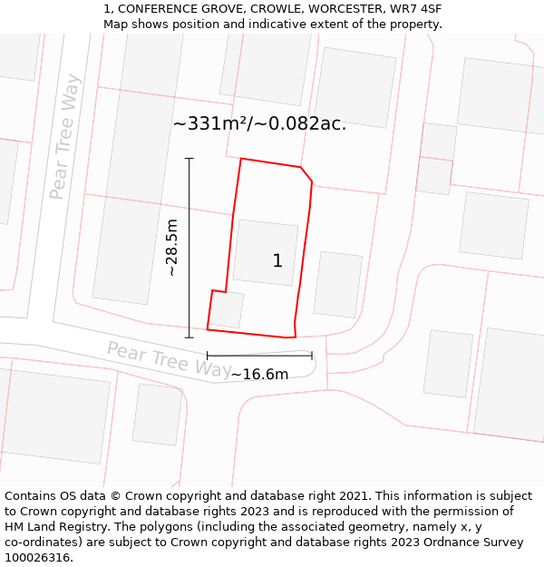 1, CONFERENCE GROVE, CROWLE, WORCESTER, WR7 4SF: Plot and title map