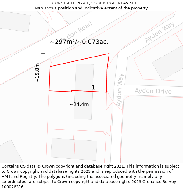 1, CONSTABLE PLACE, CORBRIDGE, NE45 5ET: Plot and title map
