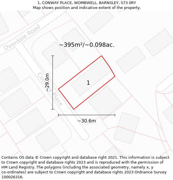 1, CONWAY PLACE, WOMBWELL, BARNSLEY, S73 0RY: Plot and title map