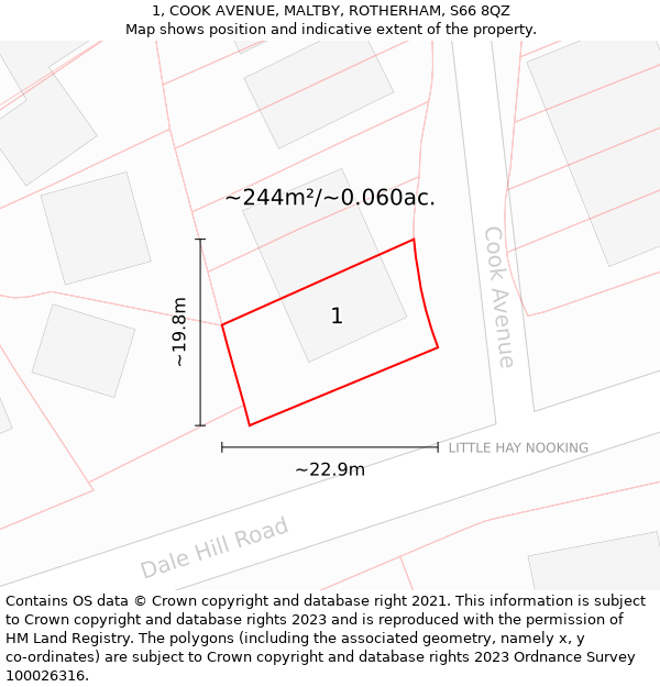 1, COOK AVENUE, MALTBY, ROTHERHAM, S66 8QZ: Plot and title map