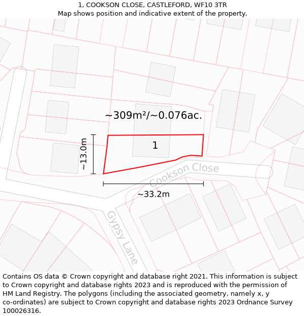 1, COOKSON CLOSE, CASTLEFORD, WF10 3TR: Plot and title map