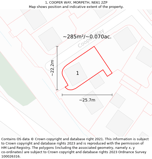 1, COOPER WAY, MORPETH, NE61 2ZP: Plot and title map