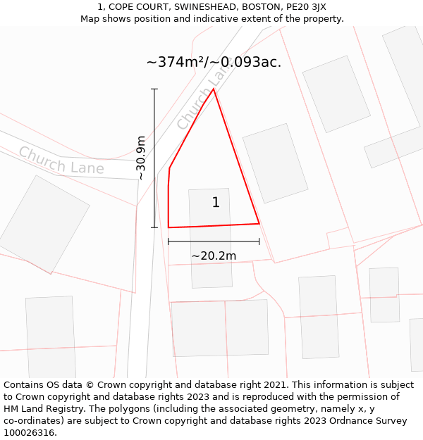 1, COPE COURT, SWINESHEAD, BOSTON, PE20 3JX: Plot and title map